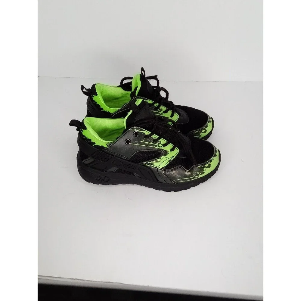 Heelys Force Wheeled Shoes Mens Youth 4 Black Neon Green Sneakers Needs Laces